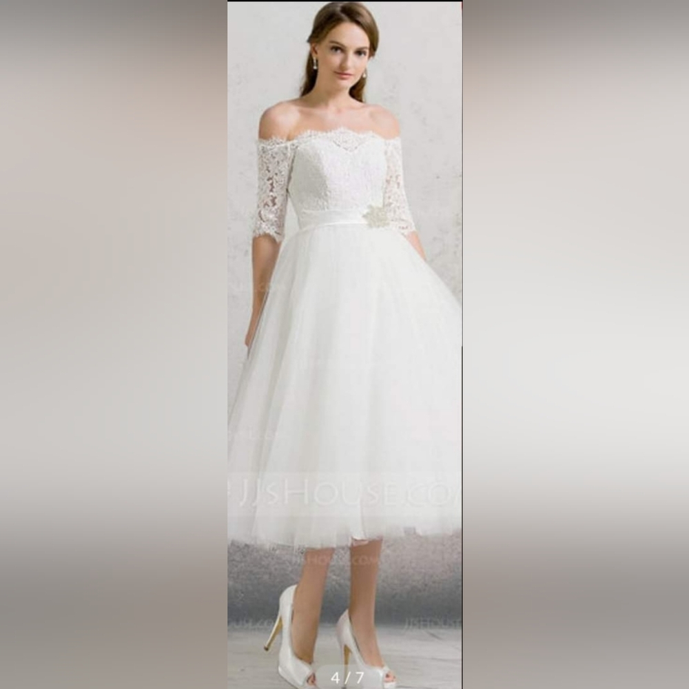 Tea length retro style wedding dress